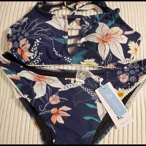 navy floral bathing suit top